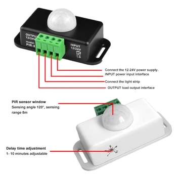Автоматично Регулируем превключвател датчик за движение PIR IR Инфрачервен детектор Модул ключ светлина за led лента Лампа с контролер