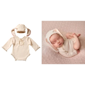 Гащеризон за новородени и шапчица с заячьими уши, перфектното облекло за първата фотосесия на бебето