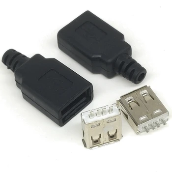 горещи Новые5 и 10 броя Мъжки Тип A USB 4-пинов Штекерный жак с черен пластмасов капак