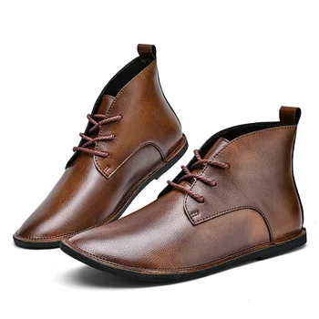 Кожени мъжки ботильоны ръчно изработени, мъжки бизнес обувки в стил ретро, Ежедневни обувки дантела, Класически обувки за ходене, Голям размер на 47