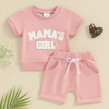 Летни дрехи за малките момичета, тениска и шорти за деца, комплект от 2 теми топ с къс ръкав за бебета, костюм за майки и момичета