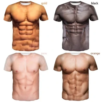 Най-новите тениски с 3D-принтом Muscular Man, забавни модни блузи с къс ръкав, пуловер, мъжки дрехи, фланелка, градинска дрехи, Свободна мъжки