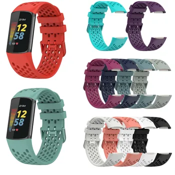 Спортен каишка за Fitbit Charge 5 6 Каишка за smart-часовници, силиконов дишащ фитнес тракер премиум-клас,