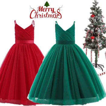 Червено-зелена Коледа рокли за момичета, детски костюм, Елегантни детски официални рокли на принцеси, рокли за момичета в цветенце, рокли за момичета на сватбата