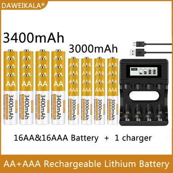100% Оригинална батерия AA/AAA от 1,5 Акумулаторна полимерна литиево-йонна батерия 1,5 В AA/AAA батерии с USB-зарядно устройство