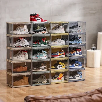 2 елемента Тристранен Прозрачен пластмасов шкаф за обувки, сгъваема домакински а обувките кутия, Пылезащитная и водоустойчив шкаф за обувки