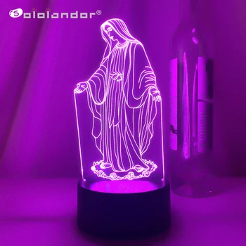 3D лека нощ Jesus Illusion Lamp 7 Цвята, което променя Дистанционно Управление, Led Християнска Декоративна Настолна Лампа, Християнска Молитва Лампа