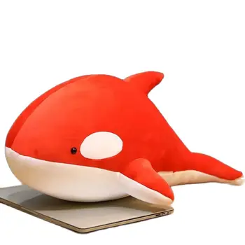 55-Сантиметър плюшен играчка Orca Big Head Ocean Overlord, черна, червена, хубава мека кукла-възглавница във формата на кит убиец, подарък за рожден ден за деца около