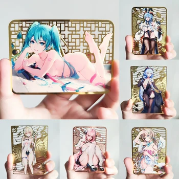 6 Модели Genshin Honkai Impact 3 Метални Карти За Момичета ACG Hatsune Miku Elysia Ganyu Lumine Сам Подарък Играчка Игра Колекция от Аниме Картички