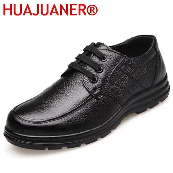 HUAJUANER/Новост; Висококачествени Мъжки Обувки От естествена Кожа Върху плоска подметка; Модерен Мъжки Ежедневни Обувки; Брандираната Мъжки Меки Удобни Обувки дантела в Черен цвят