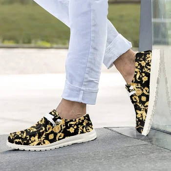 INSTANTARTS/ Мъжки Модни обувки Foley в бароков стил със Златен модел Тигър; Нескользящие слипоны на равна подметка със шнур; zapatillas