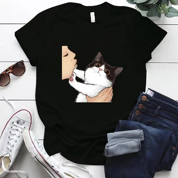 Seeyoushy, Женска тениска с принтом Смешно Котка, Нова Лятна Тениска Унисекс С Къс ръкав, Блузи, Ежедневни Дамски тениска на 90-те години, Дамски дрехи