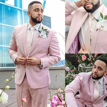 STEVDITG Луксозни сватбени мъжки костюми на Розов цвят с однобортным деколте на ревера, оборудвана елегантен сако за официални вечери, 2 броя, яке, панталони
