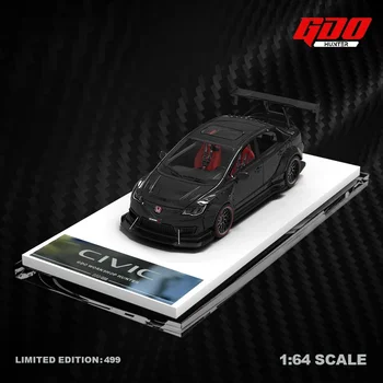 TimeMicro X GDO 1:64 Honda Civic Explosion Unlimited Изцяло от въглеродни влакна, черен модел на автомобил с ограничен тираж 499 броя