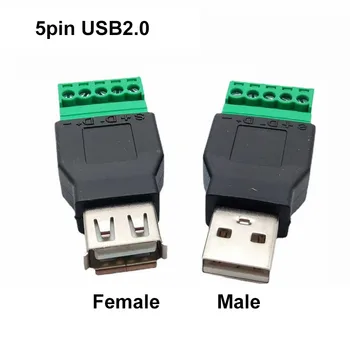 USB 2.0 Тип A Мъжки / женски на 5-номера за контакт винтовому конектора USB конектор със защитен екран USB2.0 до винтовому клеммному конектора