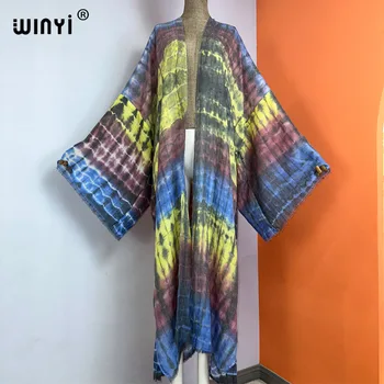 WINYI Женски богемное рокля-кафтан с принтом тай-боя, Африкански Жилетки, Връхни облекла За жени, Лятото Сексуалното памучно Кимоно