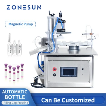 ZONESUN ZS-AFC1C Автоматична машина за бутилиране и пресоване на капаци, преносим магнитен помпа, въртяща маса, Производствена линия за малкия бизнес
