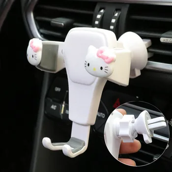 Автомобилна закачалка за мобилен телефон Kawaii Sanrio Здравей Kittys Cartoony скоба за закрепване на мобилния си телефон към вентиляционному дупката Творчески Категория Автоаксесоари