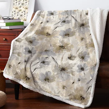 Акварелни цветя, ботанически текстура зимни топли кашмир завивки за леглото вълна хвърлят одеяла за офис покривки