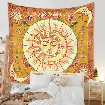 Астрологическое Съзвездие Слънцето и Луната, на гоблени, на Мандала, монтиране на украса, стенен килим в стил хипи, мат, Кошмарен гоблен.