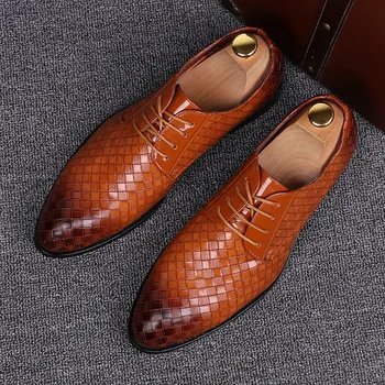 Висококачествени Класически бизнес мъжки модел обувки, Модни Елегантни Официални сватбени обувки, Мъжки офис обувки-oxfords без закопчалка за мъже