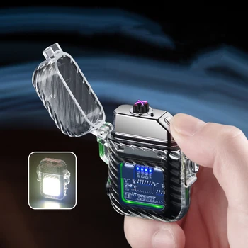 Водоустойчив електрически фенер, прозрачна запалка, ветрозащитная плазмена запалка, акумулаторна чрез USB, Подарък за нощуване на открито, Двойна ДЪГА