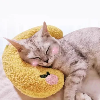 Възглавници за котки U-образна форма, Меки и удобни детски играчки за малки кученца, Защита от ухапвания, Възглавница за сън, за да проверите за коте