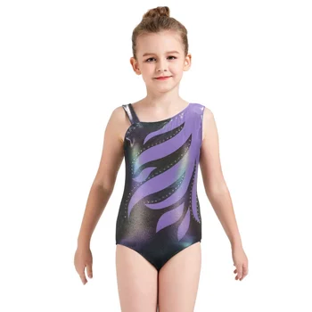 Гимнастическая дрехи за момичета от 5 до 12 години, блестящи детски танцови костюми за акробатика, ръкави за гимнастической дрехи, Танцови чорапогащи