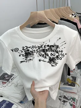 Дамска Бяла тениска Y2k С Графичен Принтом, Къс ръкав, Тениска С кръгло деколте, в началото на 90-те години, Реколта Harajuku е Забавна Черната Готическа Тениска, Дрехи, Лято