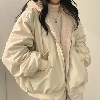 Дебело яке Parker Coat 2023, дамски есен-зима топло палто, на тенденциите, с цип, Качулка, Удобни джобове, Корейското палто, Черни паркове