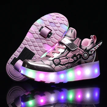 Детски светещи маратонки на две колела, леки ролкови кънки, обувки за каране на ролкови кънки, детски обувки с led подсветка за момчета и момичета, USB зареждане