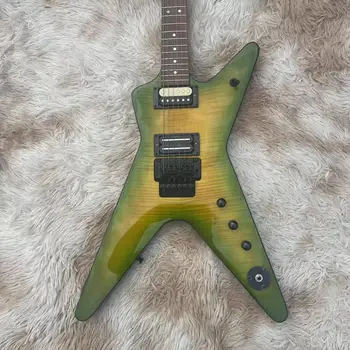 Една част електрическа китара, прозрачно зелен пръстен, жълто цитра, лешояд от палисандрово дърво, дъска за вибрато, аксесоари, черен цвят