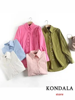 Ежедневна елегантна дамска блуза KONDALA, однобортная свободна риза с отложным яка и джоб, модерни пролетни блузи Mujer 2023 година.