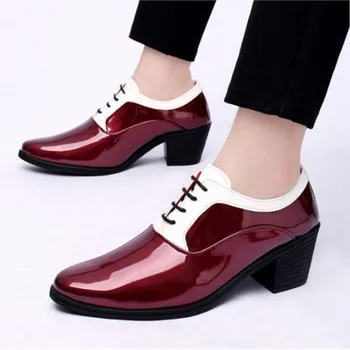Ежедневни обувки на дебелите ток; нов мъжки кожени обувки в британския стил дантела с остри дебела подметка; бизнес сватбени обувки M866