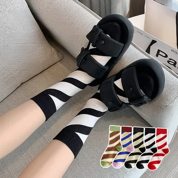 Ежедневни шарени дамски чорапи с ярки цветове, подходящи по цвят до спортни носкам за хип-хоп, скейтборд, женски японски модни дълги памучни чорапи