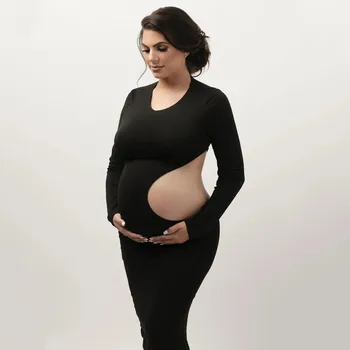 Еластична рокля за фотография на бременни, сексуална отворено рокля за бременни с дълги ръкави, дрехи за фотостудий