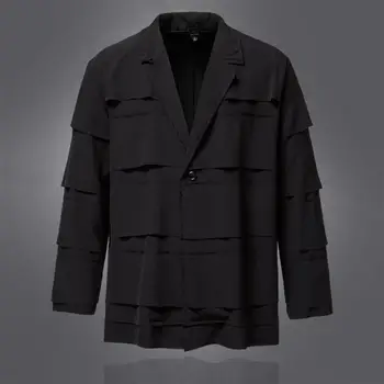 Есен 2023 г., нов всекидневен костюм в тъмен стил, мъжко палто свободно намаляване с дълъг ръкав.
