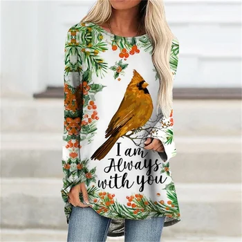 Есенна дамски тениски с 3D принтом, дрехи с птичи модел, градинска hoody с дълъг ръкав, ежедневни базова облекло