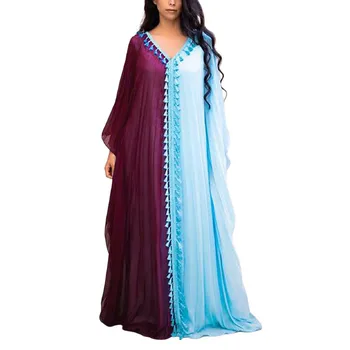 Жена, мюсюлманското рокля с V образно деколте, кафтан по цялата дължина, ежедневна рокля Vestidos трапецовидна форма, свободен