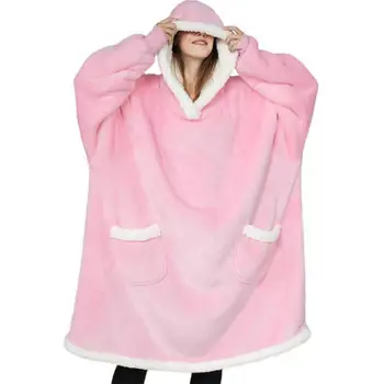Зимно облекло за почивка, сверхмягкая фланелевая дамски hoody с качулка голям размер, уютна зимна пижама с двойна нашивкой за защита на