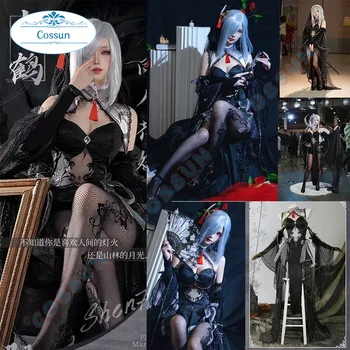 Играта Genshin Impact Shenhe Cosplay костюм Ежедневни облекла Черна секси рокля облекло за Хелоуин Дамски дрехи, Перука