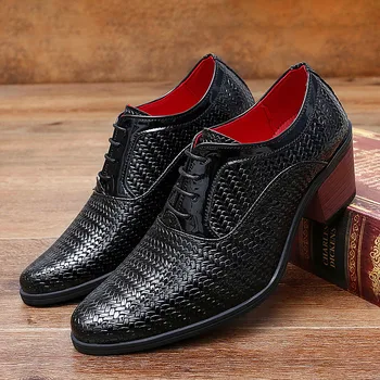 Класически Черни Мъжки Обувки На Висок Ток, Кожени Модела Обувки С Остър Пръсти За Мъже 2023, Модни Луксозни Обувки За Сватбени партита, chaussure oxford