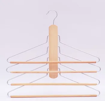 Компактен многослойна дървена закачалка за дрехи и панталони (4 бр./лот)