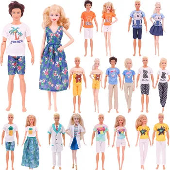 Комплект дрехи за двойката Barbies от 2 теми, сладка рокля с домашен любимец принтом, летни модни тоалети, аксесоари за куклата къща за кукольной дрехи 1/6 Blyth