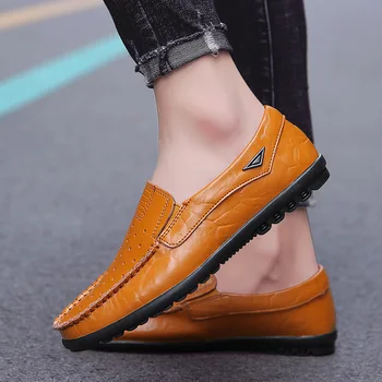 Летни мъжки обувки 2023 година, Новият мъжки ежедневни обувки с широки пръсти, мъжки кожени обувки с един педал, модерни обувки