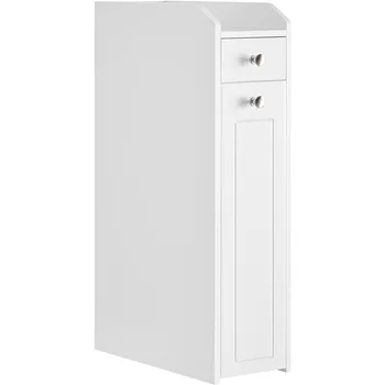 Малък шкаф за съхранение в банята VASAGLE, тънък органайзер, държач за тоалетна хартия с чекмеджета