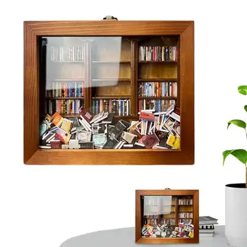 Миниатюрна лавица за книги, Офис предмет за облекчаване на тревожност, Wooden Имат украшение, Креативна Малка Библиотечна лавица за книги, Миниатюрни витрина