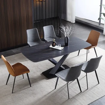 Модерен мобилен маса и стол Rock Кухня от висок клас в скандинавски стил, семеен кът за хранене с 6 стола, Луксозна мебел Mesas De Jantar