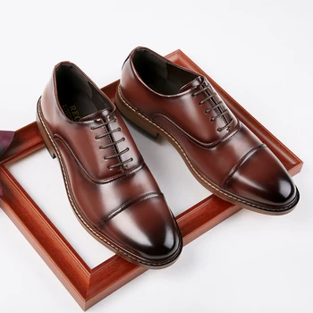 Модерен мъжки ежедневни кожени обувки, обувки-oxfords дантела, вечерни модела обувки