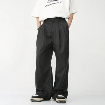Модерен мъжки широки панталони SYUHGFA в Корейски стил, обикновена прости Мъжки ежедневни панталони, тенденцията през есента, нов, свободен размер Oversize